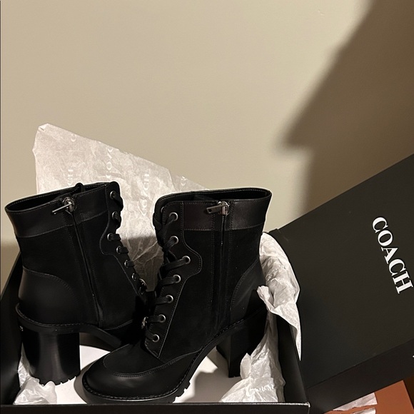 Coach Women's Black Heeled Lace-Up Boots - Picture 1 of 2